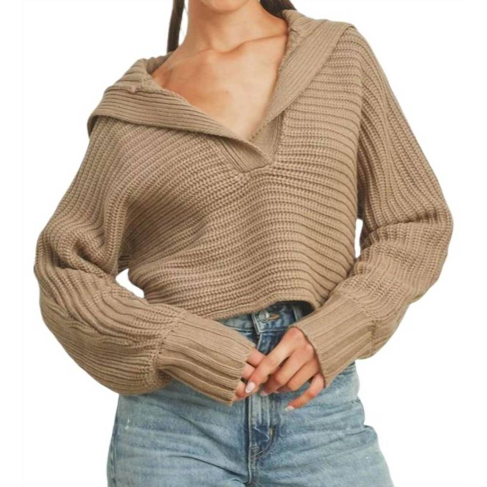 NEW BUTTERMELON drama collar v neck sweater in taupe